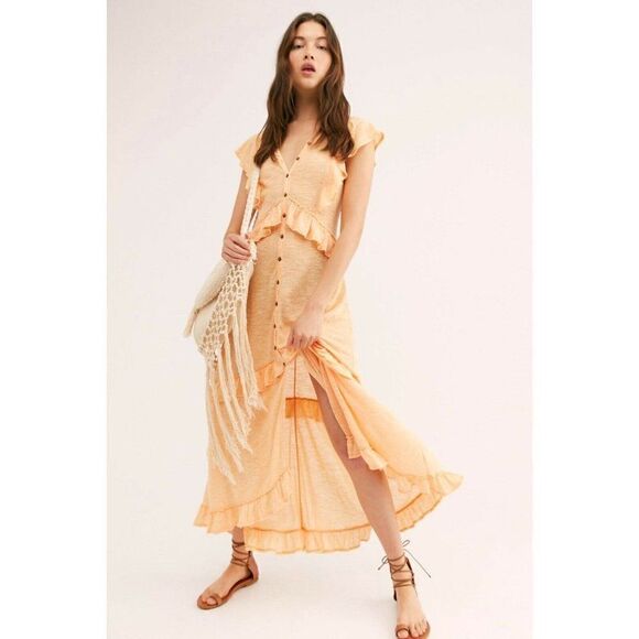 NEW FREE PEOPLE FP BEACH AMELIA RUFFLE TRIM DRESS - Picture 1 of 4
